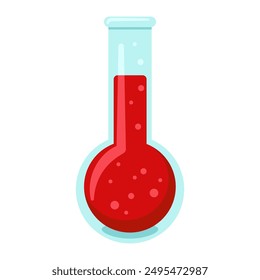 Laboratory beaker, test tube or flask. Science and medicine. Cartoon flat illustration