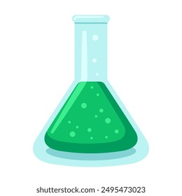 Vaso de laboratorio, tubo de ensayo o matraz. Ciencia y medicina. Ilustración plana de dibujos animados