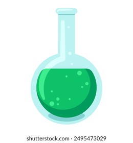 Vaso de laboratorio, tubo de ensayo o matraz. Ciencia y medicina. Ilustración plana de dibujos animados