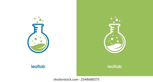 Laboratório Garrafa Folha logotipo modelo vetor ilustração ícone símbolo