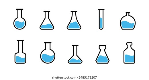 laboratory bottle set design, simple style, various types of beakers, editable vector eps 10.