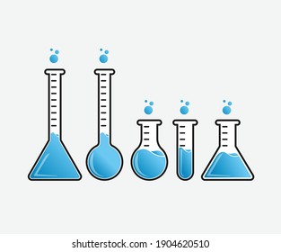 Laboratory Bottles Volumetric Measuring Blue Liquid