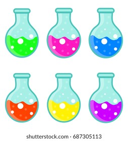 Laboratory bulb set icon, flat, cartoon style. Isolated on white background. Vector illustration
