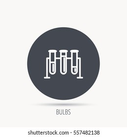 Laboratory bulbs icon. Chemistry analysis sign. Science or pharmaceutical symbol. Round web button with flat icon. Vector