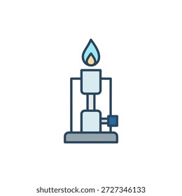 Laboratory bunsen burner with fire flame for chemical heating science