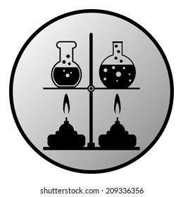 Laboratory burner and flask button on white background. Vector illustration.