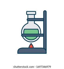 Laboratory burner and flask icon over white background, line and fill style, vector illustration