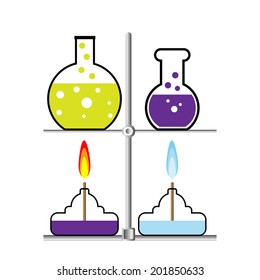 Laboratory burner and flask on white background. Vector illustration.