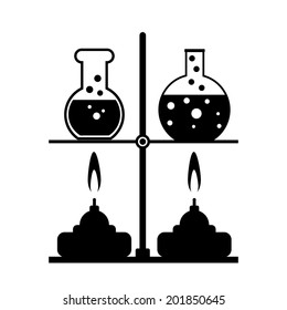 Laboratory burner and flask on white background. Vector illustration.