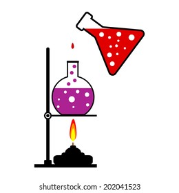 Laboratory burner and flask on white background. Vector illustration.