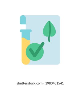 Laboratory certificate for organic product vector flat color icon. Official license for natural cosmetics. Environmental protection. Cartoon style clip art for mobile app. Isolated RGB illustration