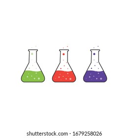 laboratory chemistry equipment, three test tubes icon set, lab flask icon. Stock Vector illustration isolated on white background.