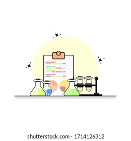 laboratory chemistry flat design with element five test tube and document