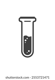 Laboratory Chemistry glass with oval liquid design, Chemical test tube with black and white style. Flat graphic design Chemistry lab tube icon outlined in black and isolated on a white background