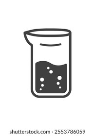 Laboratory Chemistry glass tube with black and white liquid design, Chemical lab beaker flask with big tube shape. Flat graphic design Chemistry equipment icon with black outline and white background