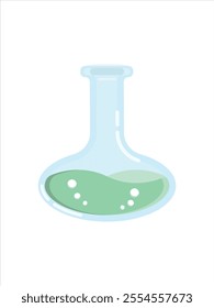 Laboratory chemistry glass tube with a light green liquid design, Chemistry lab beaker flask has a rounded oval shape. Design graphic 3d simple icon of Chemistry equipment isolated on white background