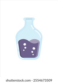 Laboratory chemistry glass tube with a light purple liquid, lab beaker bottle in shape of a pentagon or square. Flat graphic design 3d simple icon of chemical equipment isolated on a white background