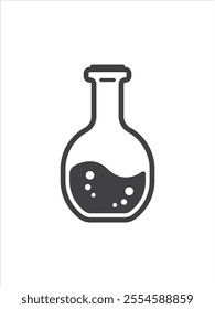 Laboratory chemistry glass tubes with a liquid design, black and white, and chemistry lab beaker flasks are round and oval. Flat graphic design monochrome icon of Chemical equipment