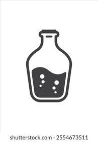 laboratory chemistry glass tubes with a liquid design, black and white color, Chemical lab beaker bottles are pentagon or square-shaped. Flat design graphic monochrome icon of Chemistry equipment