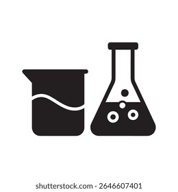 Laboratory chemistry icon with a beaker and flask for a scientific experiment and chemical research in a science education classroom vector solid glyph icon