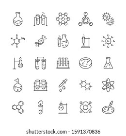 Laboratory chemistry thin line icon set. Vector science and scientific related equipment outline signs, biology chemical research collection, lab and experiment icons