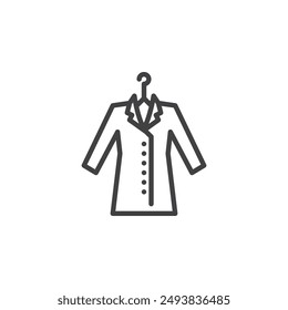 Laboratory Coat line icon. linear style sign for mobile concept and web design. Lab coat hanging on a hook outline vector icon. Symbol, logo illustration. Vector graphics