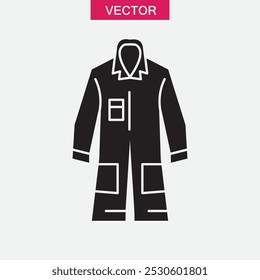 Ícone de linha de revestimento de laboratório. vetor Ícone de desgaste de proteção, uniforme de jaleco médico preto, casaco de vetor ilustração linear simples para web e app..eps