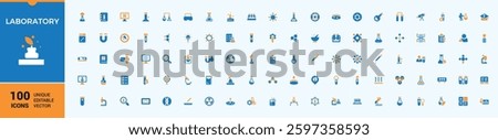 Laboratory colorful solid icons. Related to chemical, scientific, physics, biology, science and more. Filled icon collection. Chemist modern icons set. Editable vector icon and illustration.