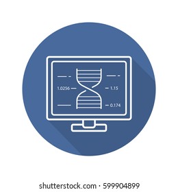 Laboratory computer flat linear long shadow icon. Science project. Molecular structure. Vector line symbol