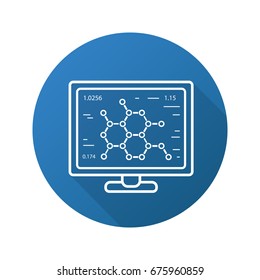 Laboratory computer flat linear long shadow icon. Molecular structure. Vector outline symbol