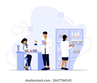 Ilustração do conceito do laboratório. Adequado para landing page, ui, web, cartão de introdução do aplicativo, 
editorial, folheto e banner.