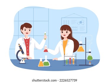 Laboratory with Conducting Research Scientific, Experimentation and Measurement in a Lab in Flat Cartoon Hand Drawn Templates Illustration