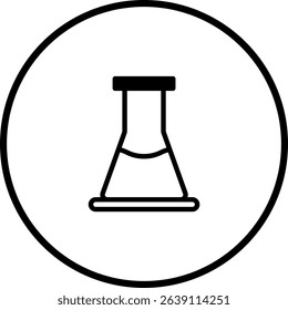 Laboratory conical flask icon in black and white for scientific concepts