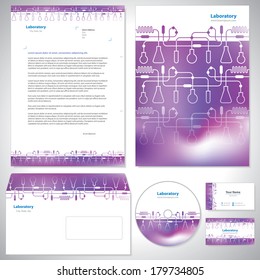 Laboratory corporate identity template - business card - company presentations - set template - Flat design - stock vector - Purple style