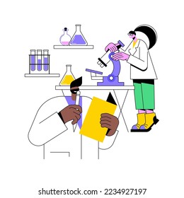 Laboratory course isolated cartoon vector illustrations. Professor supervising research of young medical colleague and counselling her in lab, educational process, student life vector cartoon.