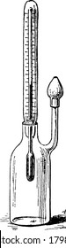 A laboratory device, generally used for determining the relative density or specific gravity of a solid body., vintage line drawing or engraving illustration.