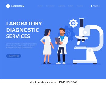 Laboratory diagnostic services. Medical tools. Colored vector illustration in flat style for clinical diagnostics center or lab advertisement. 