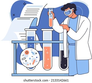 Laboratory diagnostic services metaphor, health indicators research treatment medical examination clinic. Health care and routine survey by doctor. Analyzes prescriptions of medications, lab equipment