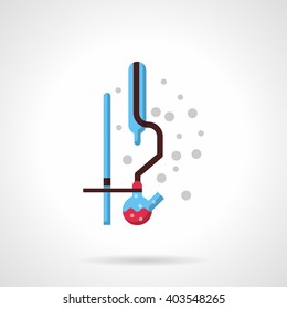 Laboratory distilling equipment and glassware. Rack with bulb and tubes. Chemical, medicine or biology research. Science and education. Flat color vector icon. Web design element for site, mobile.