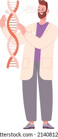 Laboratory dna research. Man study human genome structure isolated on white background