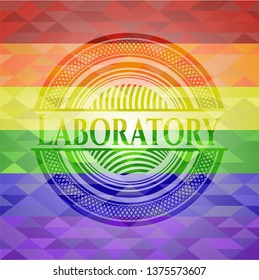 Laboratory emblem on mosaic background with the colors of the LGBT flag