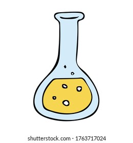 Laboratory equipment in black and white outlined doodle style. Education concept with realistic lab flask and sketch science symbols vector illustration. Hand drawn childish chemistry and science