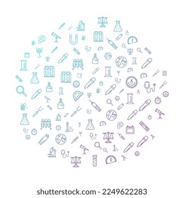 laboratory equipment concept in circle with clean and simple icons, Infographic idea of making creative products. Template for website banner, flyer and poster. 