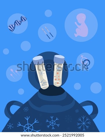 Laboratory equipment displays frozen eggs and sperm samples, illustrating the cryopreservation process for fertility preservation