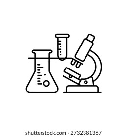 Equipamento de laboratório com microscópio e copo sobre fundo neutro