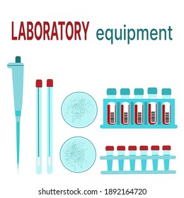 Laborgeräte: Abstrich, Computer, automatische Pipette, Teströhren, Petrischale. Diagnosemethode. Vektorgrafik