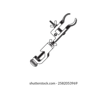 Laboratory equipment support clamp icon illustration design, can help with analytical activities such as filtration, titration and distillation, realistic vector in black and white style