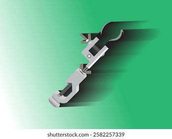 Laboratory equipment support clamp icon illustration design, helping analysis activities such as filtration, titration, and distillation, realistic vector with shadow and green gradient background