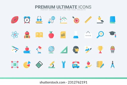 Laboratory equipment for training chemistry and physics, library books for students. School, college and university education thin trendy flat icons set vector illustration