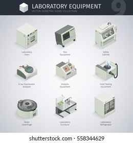 Laboratory equipment. Vector isometric icons collection. Clipping paths included.